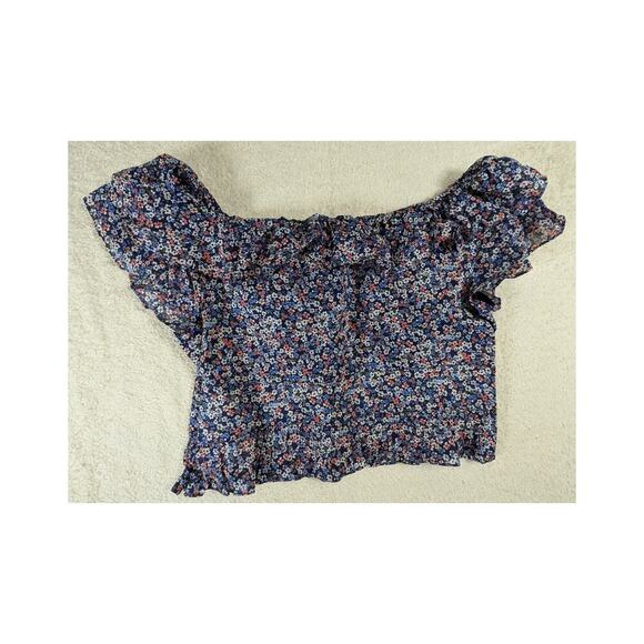 MICHAEL MICHAEL KORS Floral Ruffle Off The Shoulder Crop Top XXL - Picture 2 of 7